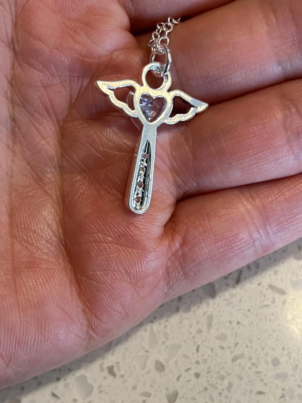 925‎ Sterling Silver Plated Necklace Angel Crystal Cross with 50 cm chain
